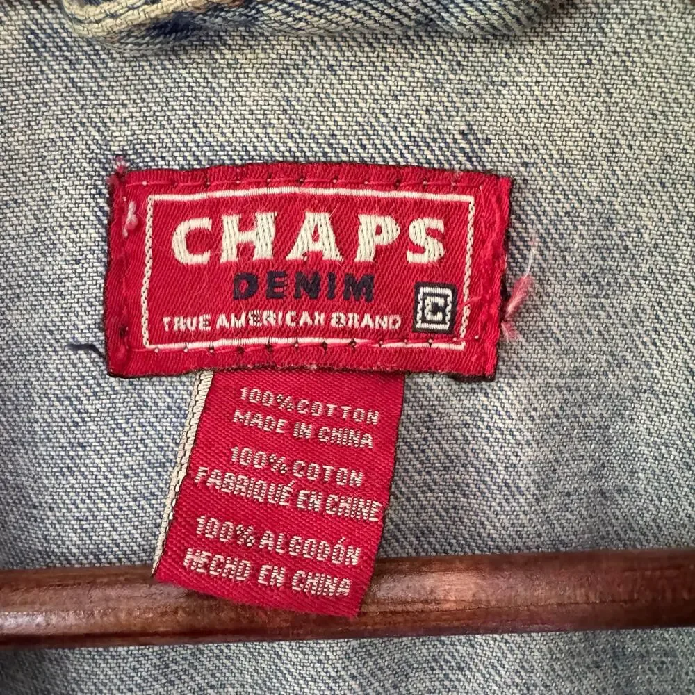 Vintage Chaps Blue Jean Denim Jacket Mens M 100% Cotton Y2K Grunge Streetwear - Picture 2 of 13